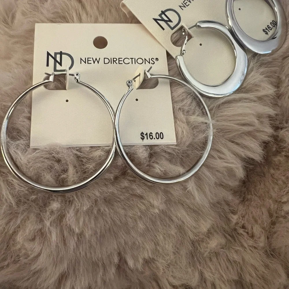 New~ 2 pair ~ New Directions hoop earrings. Silver tone.